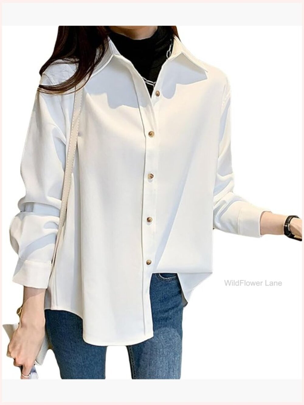 Women's Button Down Shirt Long Sleeve Wrinkle Free Collared V-Neck Blouse
